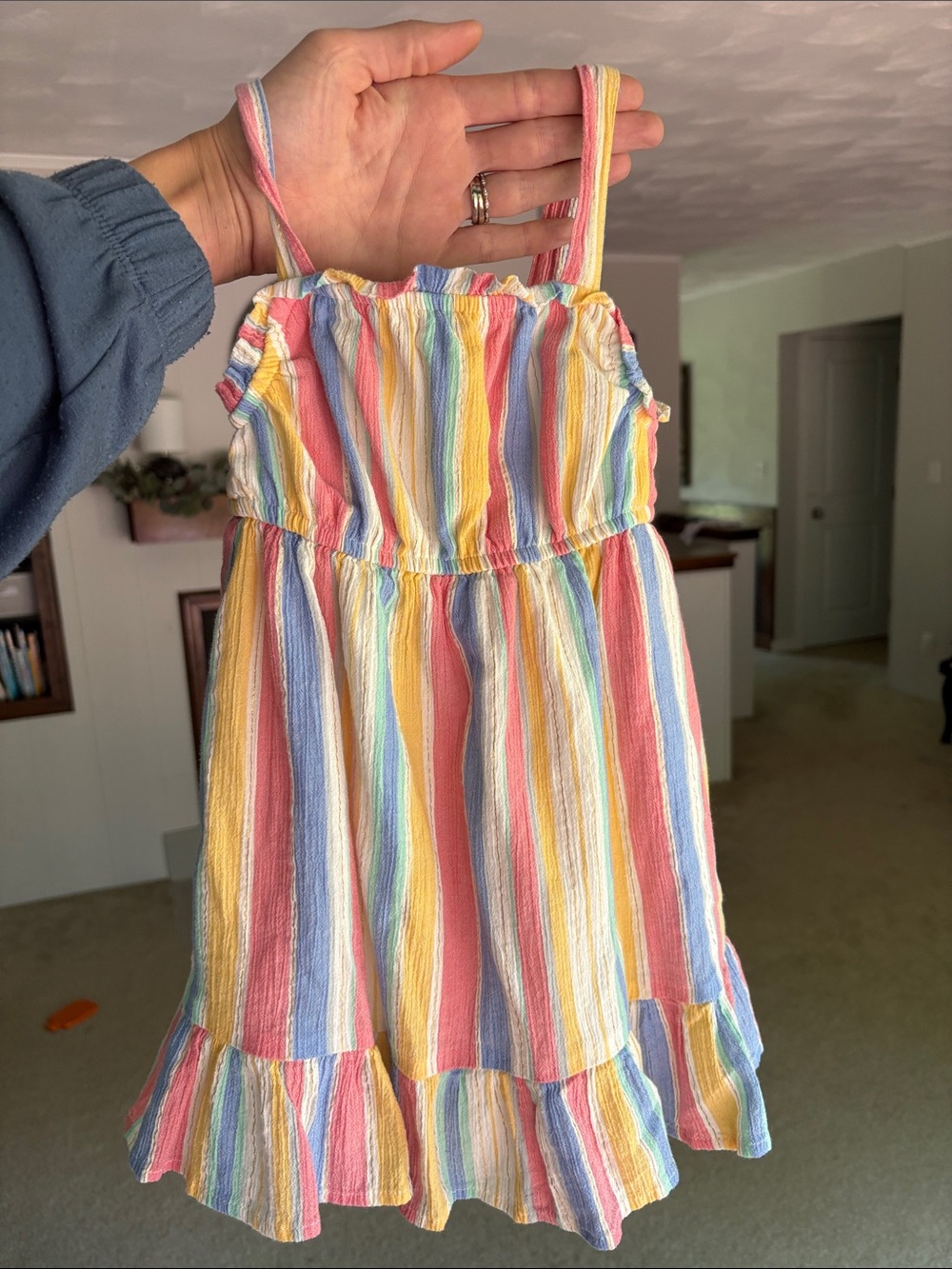 🪷Epic Threads Cotton Pastel Rainbow Stripe Ruffle Sundress, EUC, 3T